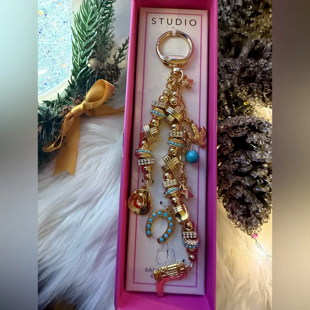 Studio Gold & Turquoise Bag Charm Keychain – Western Star, Horseshoe & Heart
